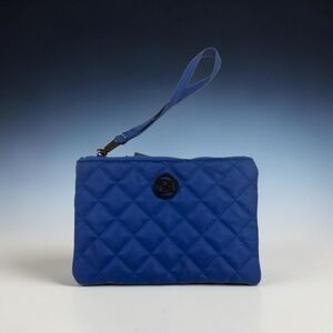 NWT Badgley Mischka Quilted Wristlet Pouch Royal Blue Vegan Leather BM Logo